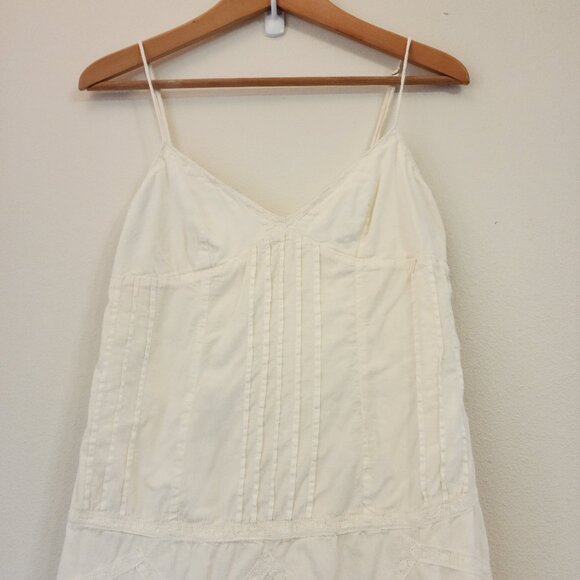 Vtg 90s Baby Doll Mini Tank Dress Lace Pleats Embroidered Women P/S Y2K Wimsy - Picture 3 of 13